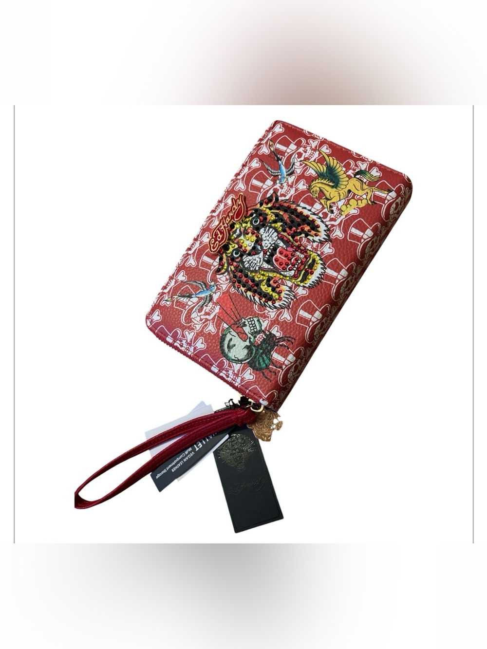 Ed Hardy | Red & White Skull Two Compartment  Wrislet Wallet Bling Tiger NWT